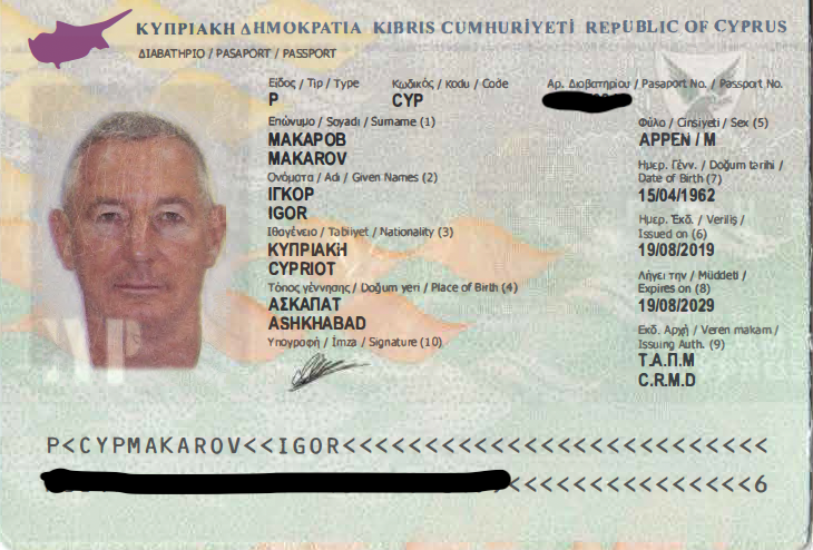 Igor Makarov’s Cypriot passport.