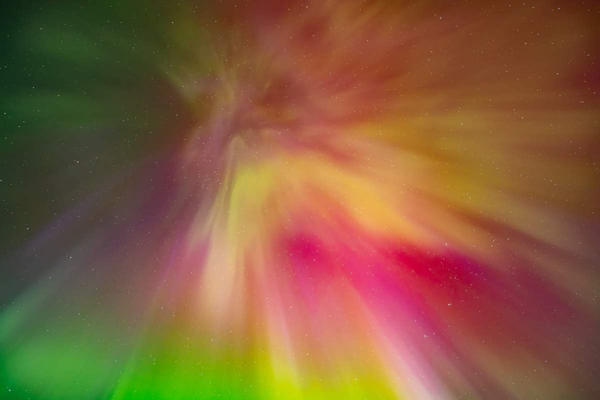 View of northern lights in the sky at Sunset Point Beach in Collingwood, Ont. on the night of May 10, 2024
