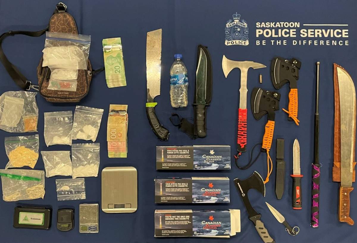 Saskatoon police also seized weapons during a search in the 100 block of Idylwyld Place.