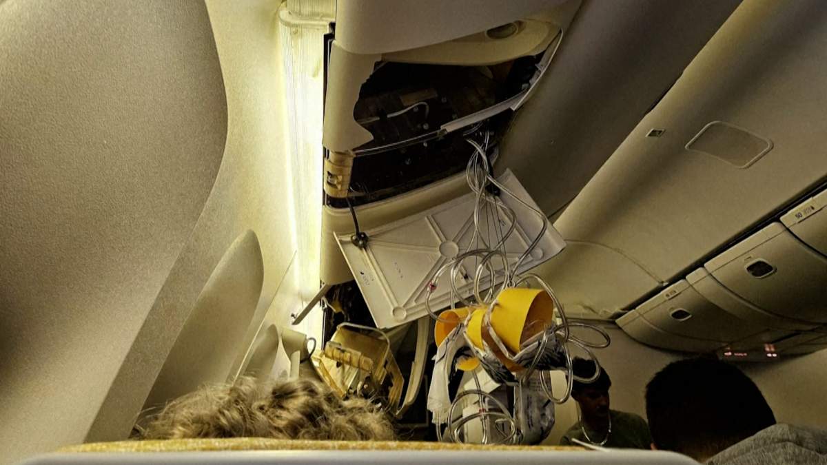 Photo from inside Singapore Airlines flight SQ321, which experienced heavy turbulence, resulting in one passenger's death.