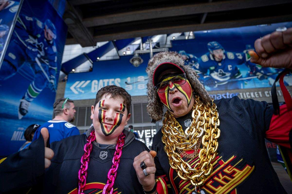 Fans cheer before the Edmonton Oilers and the Vancouver Canucks play Game 7 of an NHL hockey Stanley Cup second-round playoff series, in Vancouver, on Monday, May 20, 2024.
