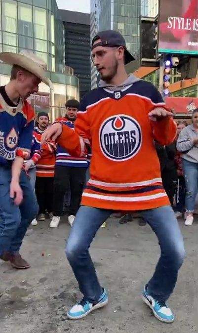 Edmonton Oilers fans at the Ice District Plaza on Thursday, May 24, 2024.