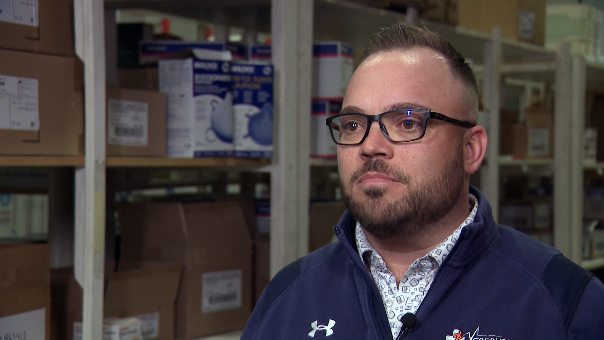 Matt Veres, president of Vereburn Medical Supply, in his company’s Calgary warehouse where an additional $40,000 worth of stock sits that he’s struggling to sell. He says he brought it in for GHI based on what the company said it needed in the future.