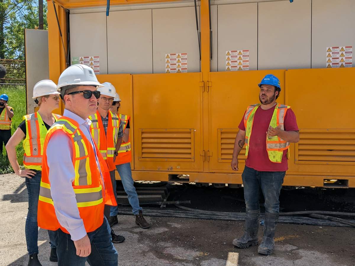 London Mayor Josh Morgan was on site Tuesday to see the drill lifted for the first time.