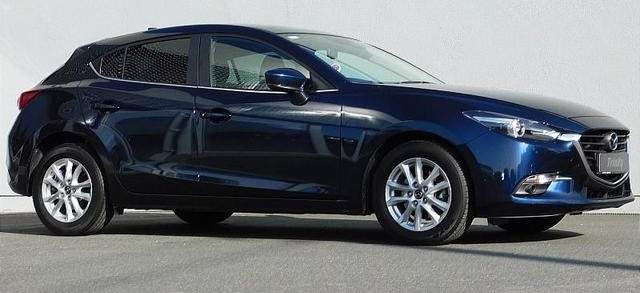 Stock image of a a blue 2014-2018 Mazda 3 hatchback suspect vehicle that's been identified in a fatal hit and run on Wednesday, May 29, 2024.