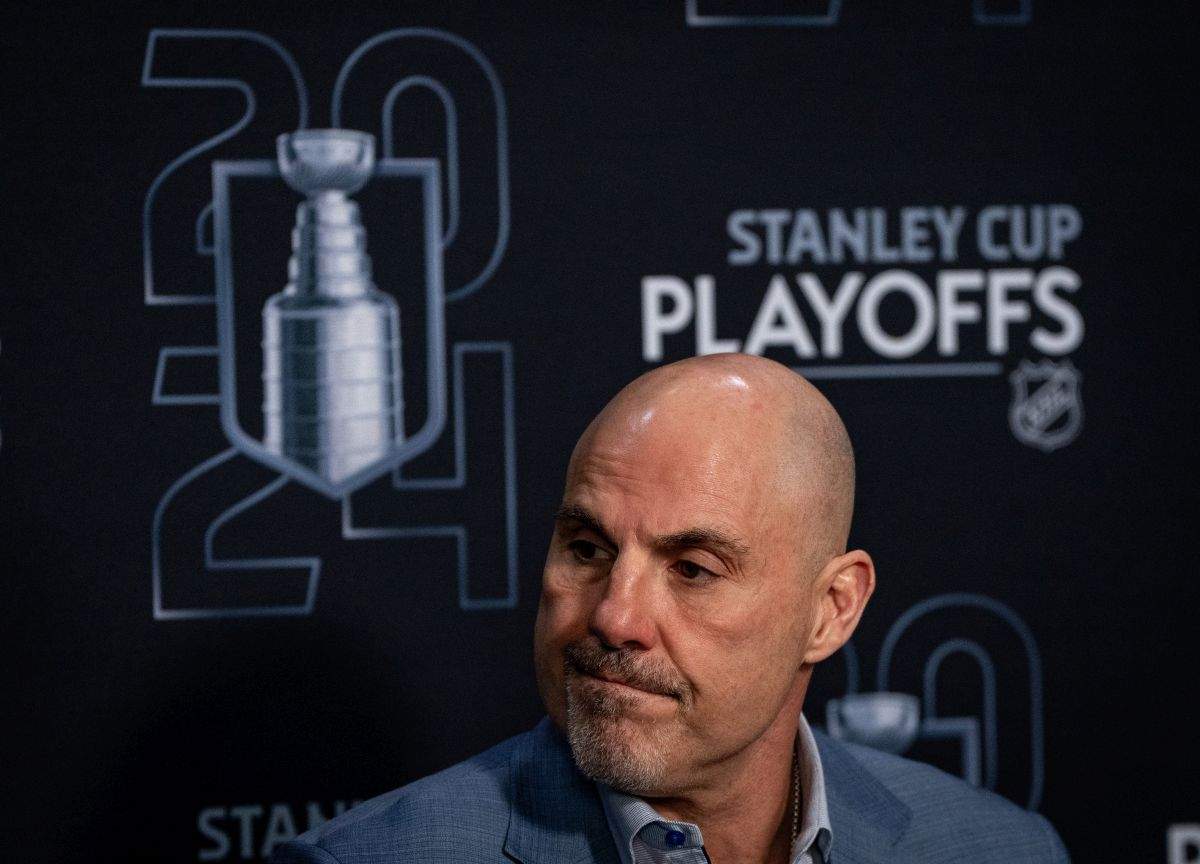 Vancouver Canucks head coach Rick Tocchet speaks during a news conference after Game 7 of an NHL hockey Stanley Cup second-round playoff series, in Vancouver, on Monday, May 20, 2024.