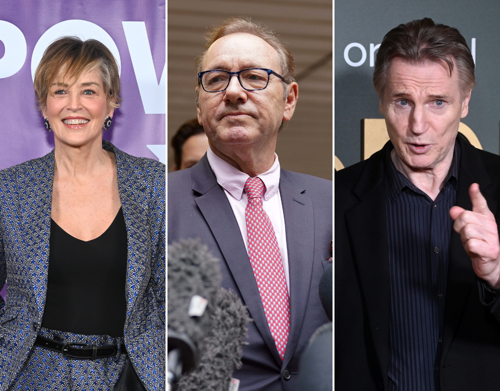 (L-R) Sharon Stone, Kevin Spacey and Liam Neeson. Stone and Neeson were among other celebrities who called for Spacey to be welcomed back to Hollywood despite new sexual misconduct allegations against him.