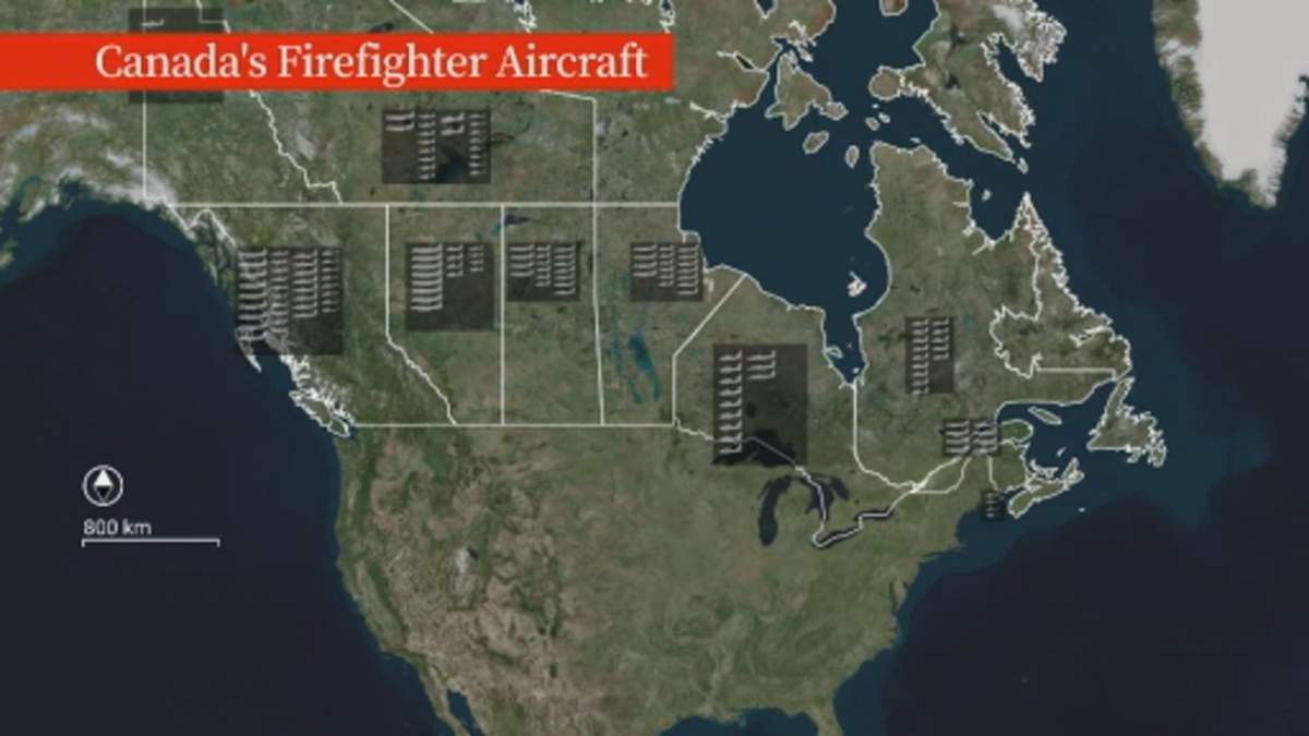 Size and composition of the province’s and territories’ firefighting aircraft.Nunavut and Newfoundland and Labrador did not respond by deadline.