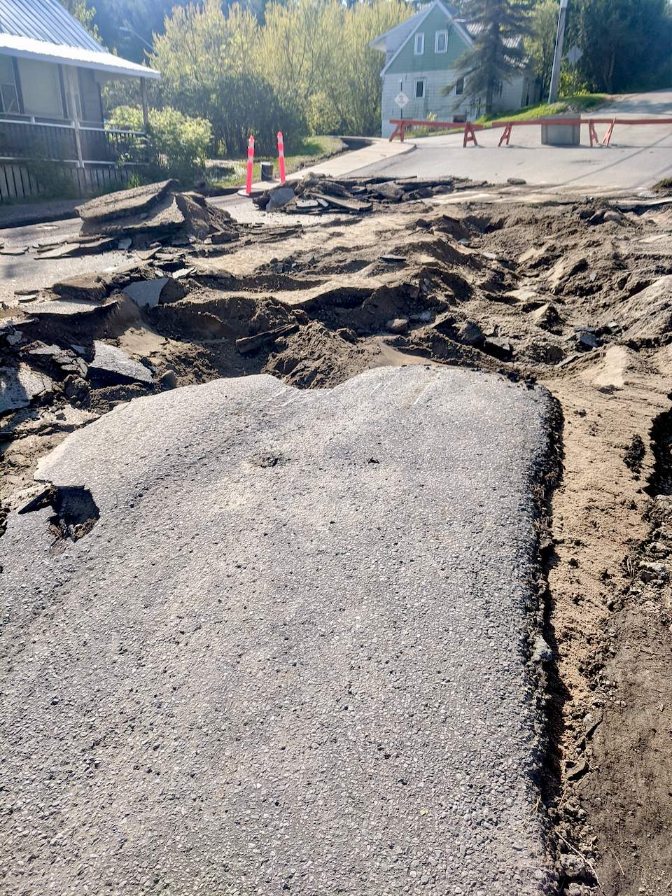 Cleak Sreet in Bancroft was heavily damaged from the flooding on May 15, 2024.