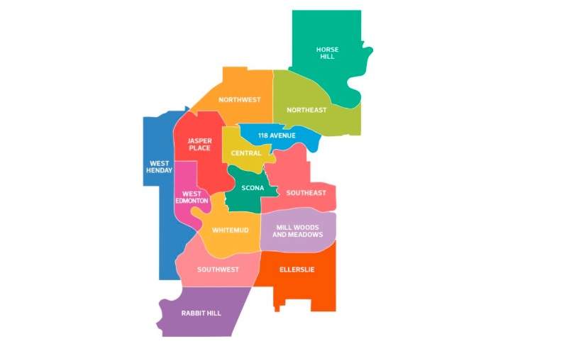 The City of Edmonton's 15 proposed districts.