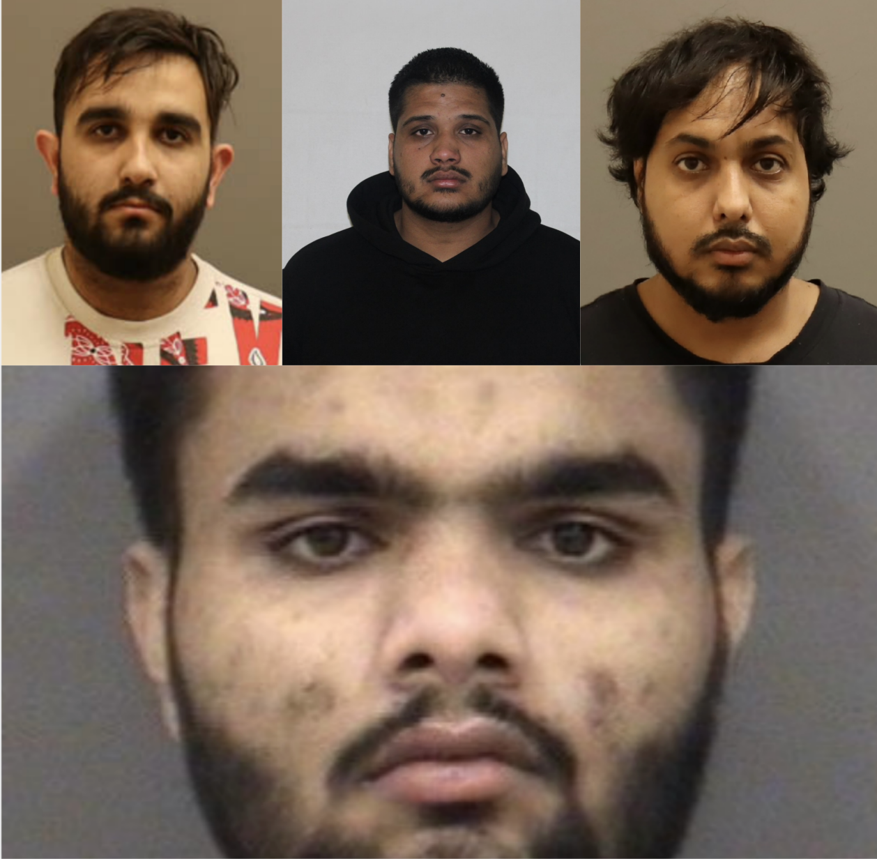 Karan Brar (top left), Kamalpreet Singh (top middle), Karanpreet Singh (top right) and Amandeep Singh have been charged with killing Hardeep Singh Nijjar.