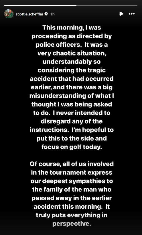 Scottie Scheffler's Instagram statement.