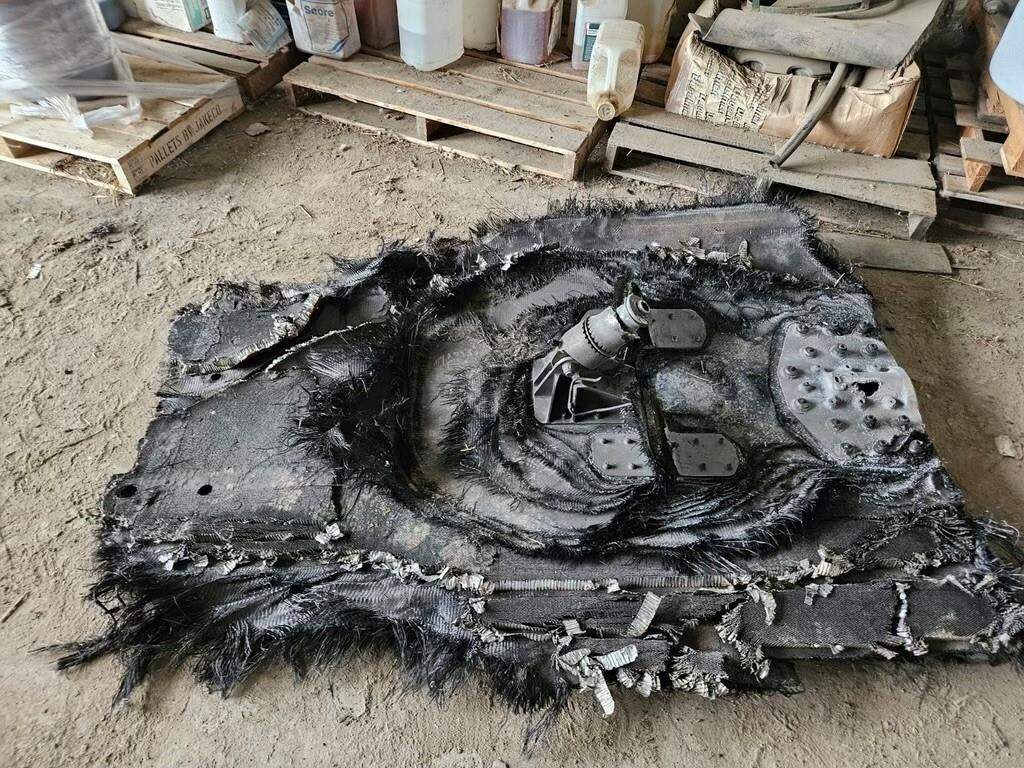 Barry Sawchuk found a giant piece of suspected space debris, as shown in this handout image provided by Sawchuk, in the field of his farm located near Ituna, Sask., on Feb. 28, 2024.