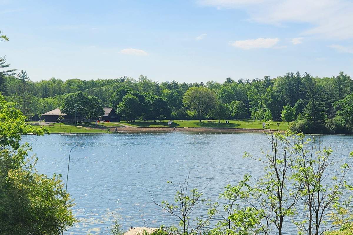 The beach at Pinehurst Lake Conservation Area.