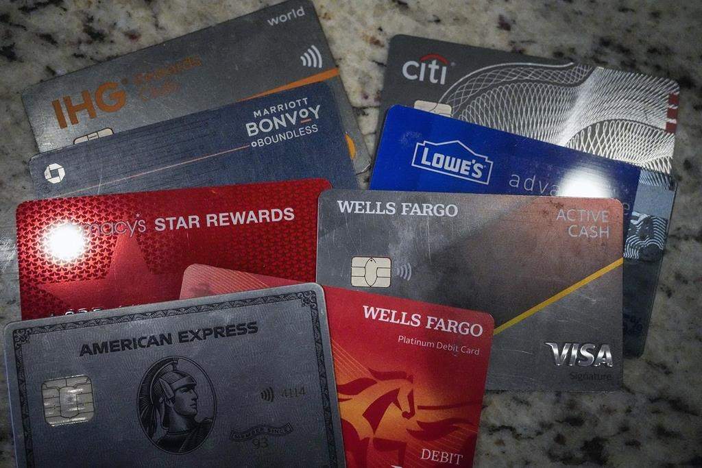 A variety of credit cards are shown