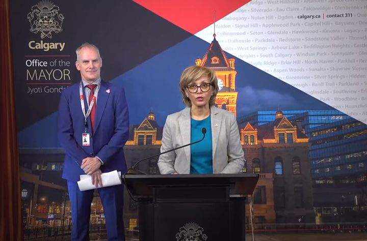 Mayor Jyoti Gondek provides an update on a Calgary feeder main break on June 18, 2024.