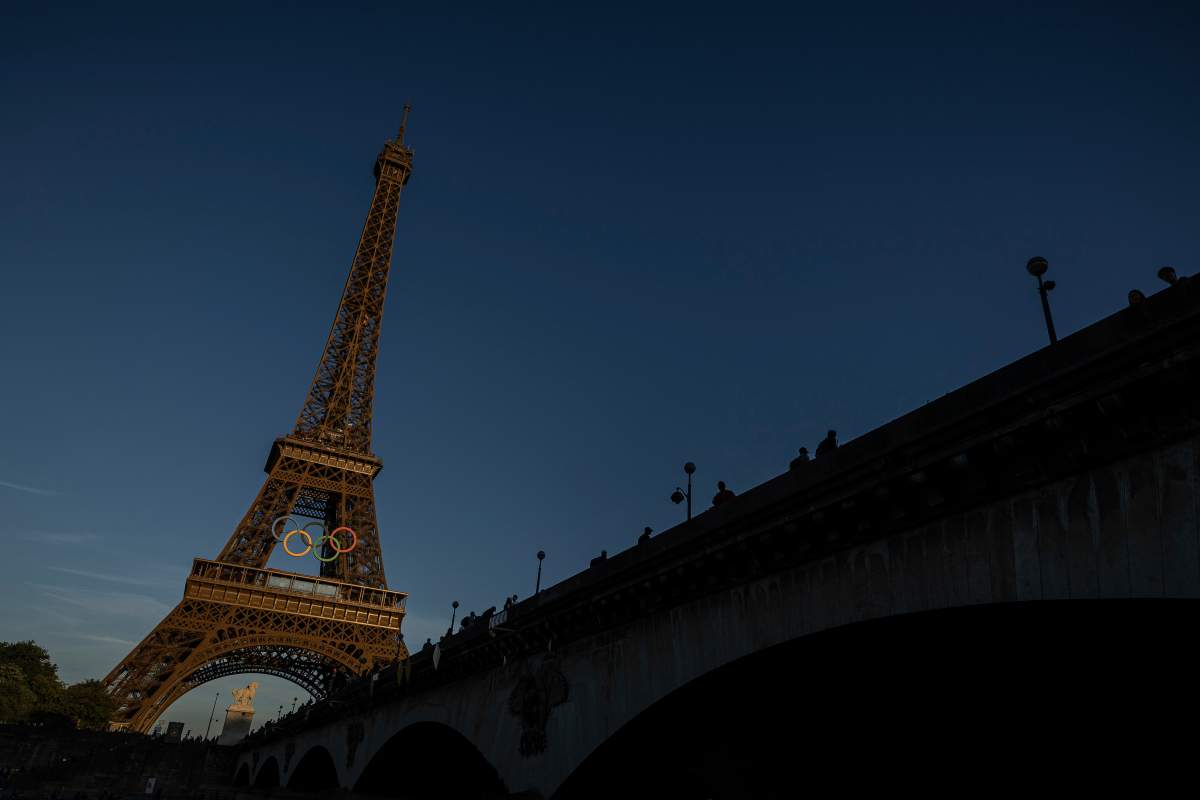 The Olympic rings are seen on the Eiffel Tower Friday, June 7, 2024, in Paris.