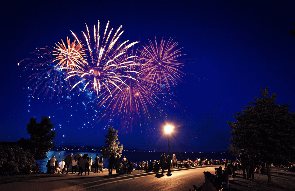 Fireworks over Kempenfelt Bay in Barrie.