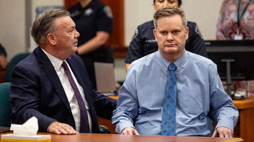 Chad Daybell and his attorney, Jon Prior, left, react in court Saturday, June 1, 2024, after it was announced the Daybell had been sentenced to death.