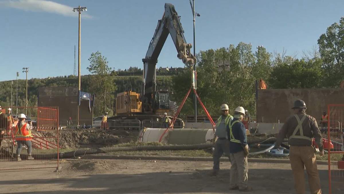 Crews working to repair the feeder main in northwest Calgary.