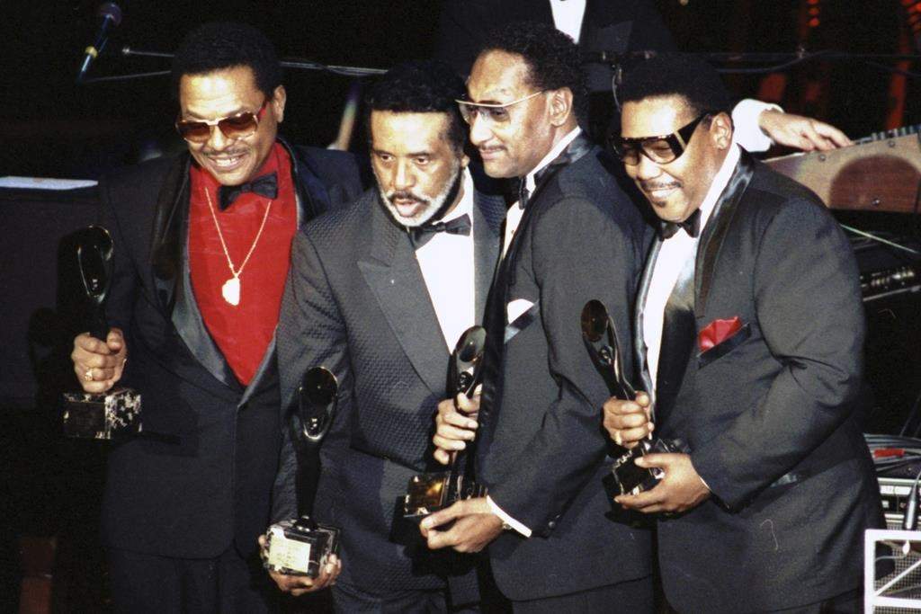 FILE- The Four Tops, from left, Renaldo (Obie) Benson; Levi Stubbs; Abdul (Duke) Fakir, and Lawrence Payton appear in New York after they were inducted into the Rock and Roll Hall of Fame.