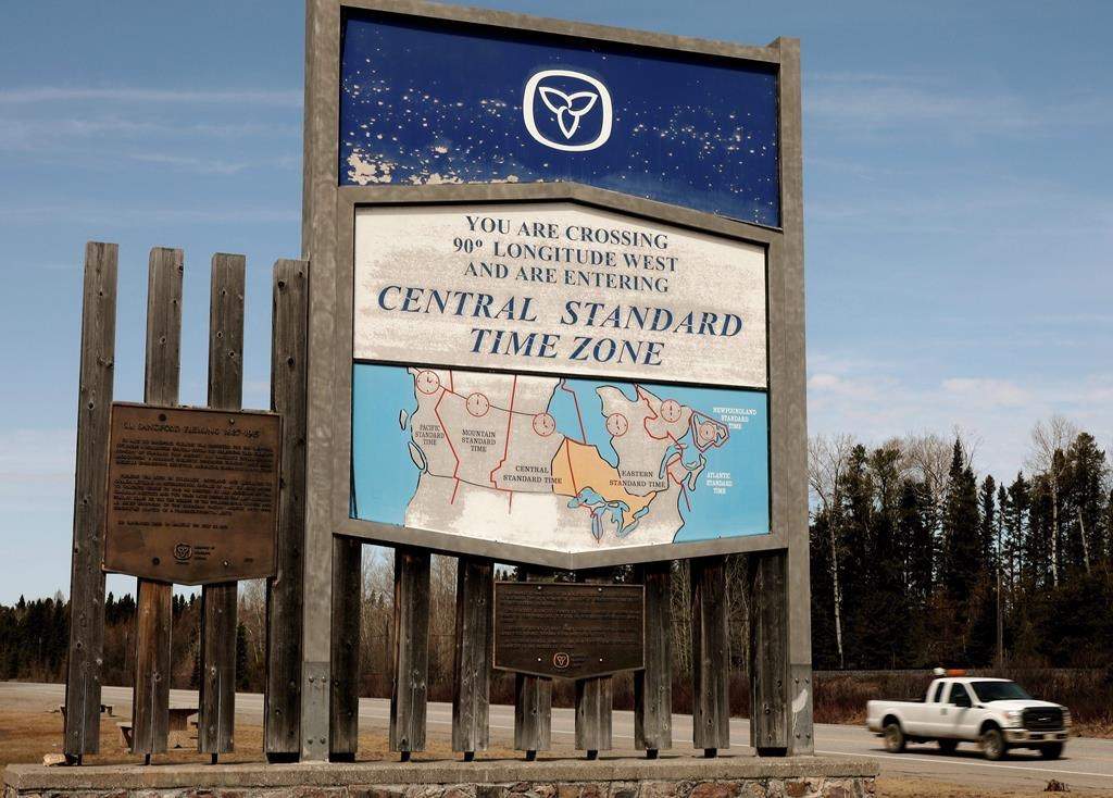 A sign on the Trans-Canada Highway west of Thunder Bay, Ont., is seen on Monday, April 23, 2018. A coroner's inquest into the death of a First Nations woman in Thunder Bay, Ont., is expected to shed light on the challenges of delivering health care in remote communities. THE CANADIAN PRESS/Colin Perkel.