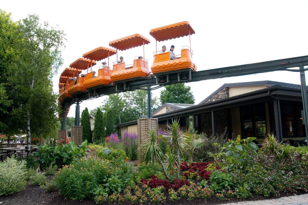 Monorail system at the Granby Zoo which lets visitors get a birds eye-view of the animals.