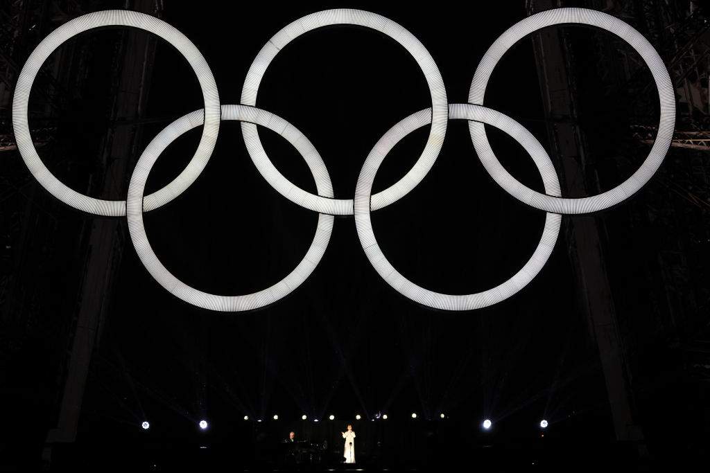 Canadian Singer Celine Dion performs on the Eiffel Tower as the conclusion of the opening ceremony of the Olympic Games Paris 2024 on July 26, 2024 in Paris, France.