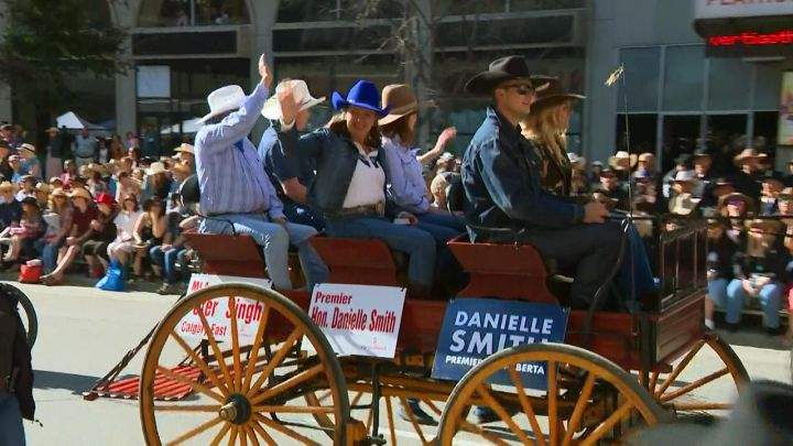 Premier Danielle Smith seen at the 2024 Calgary Stampede Parade on July 5, 2024.