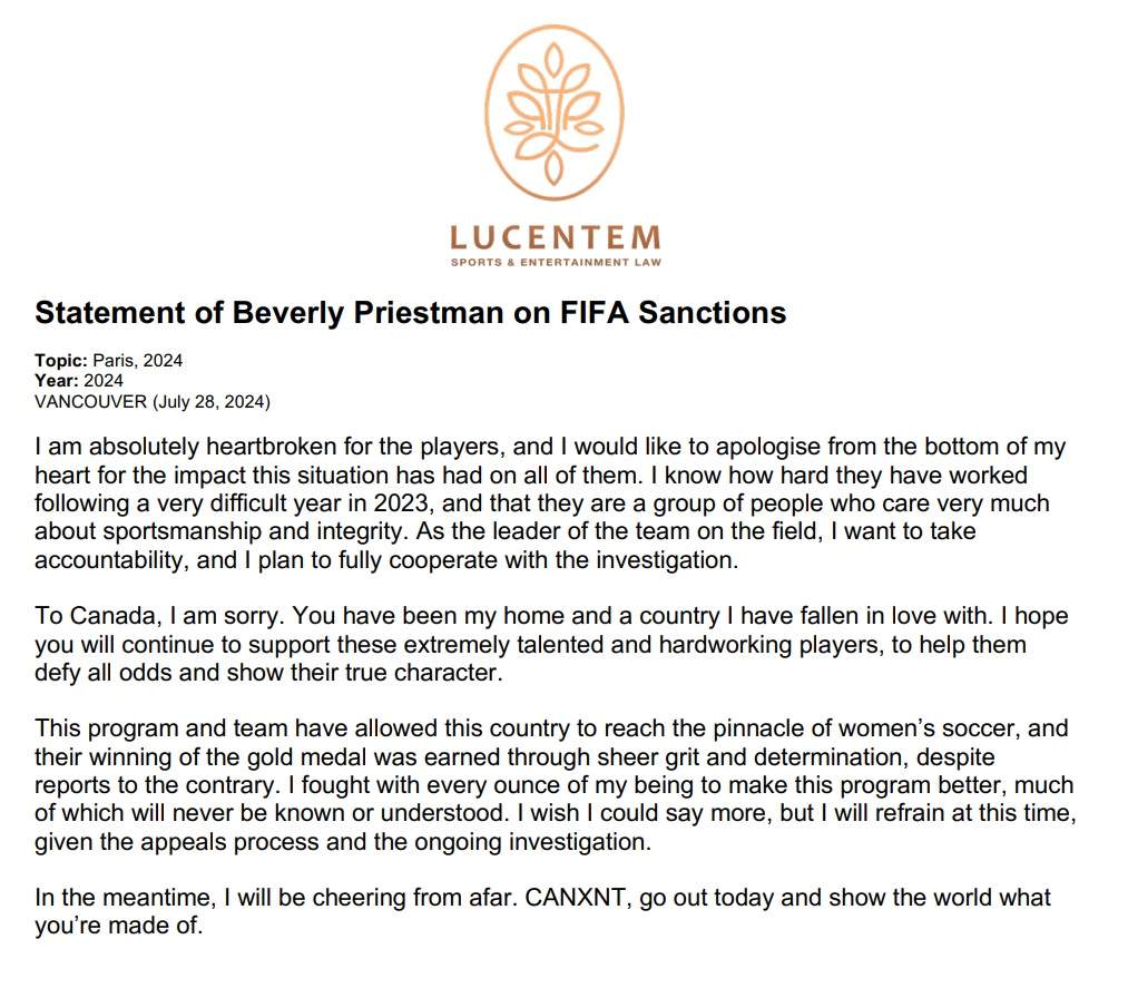 A written statement on behalf of Bev Priestman.