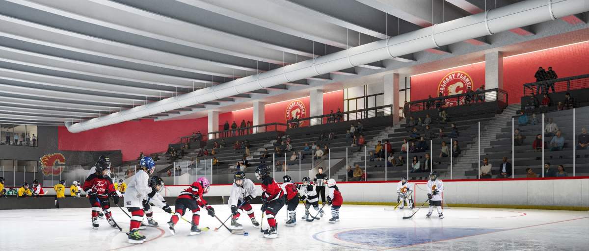 A rendering of the community arena that will be part of the new Calgary Flames arena that will be named Scotia Place.