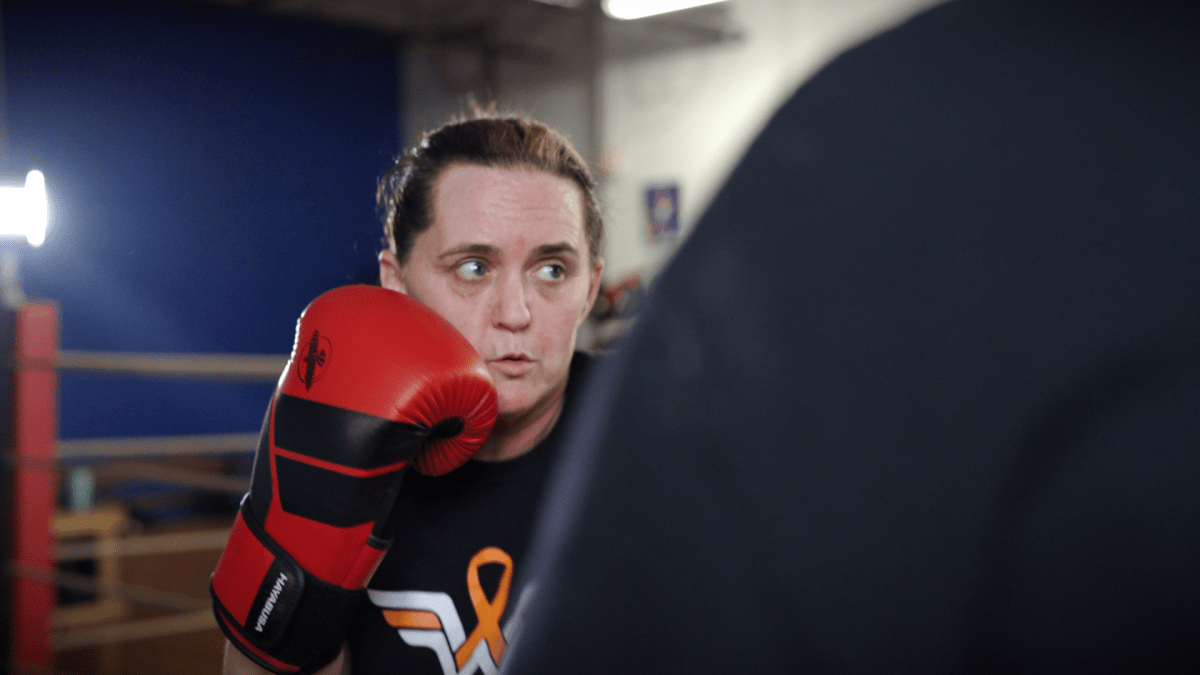 Julia Campbell, training for her upcoming boxing match. Campbell is participating in Punch Out MS, a charity match in London, Ont., on Sunday.