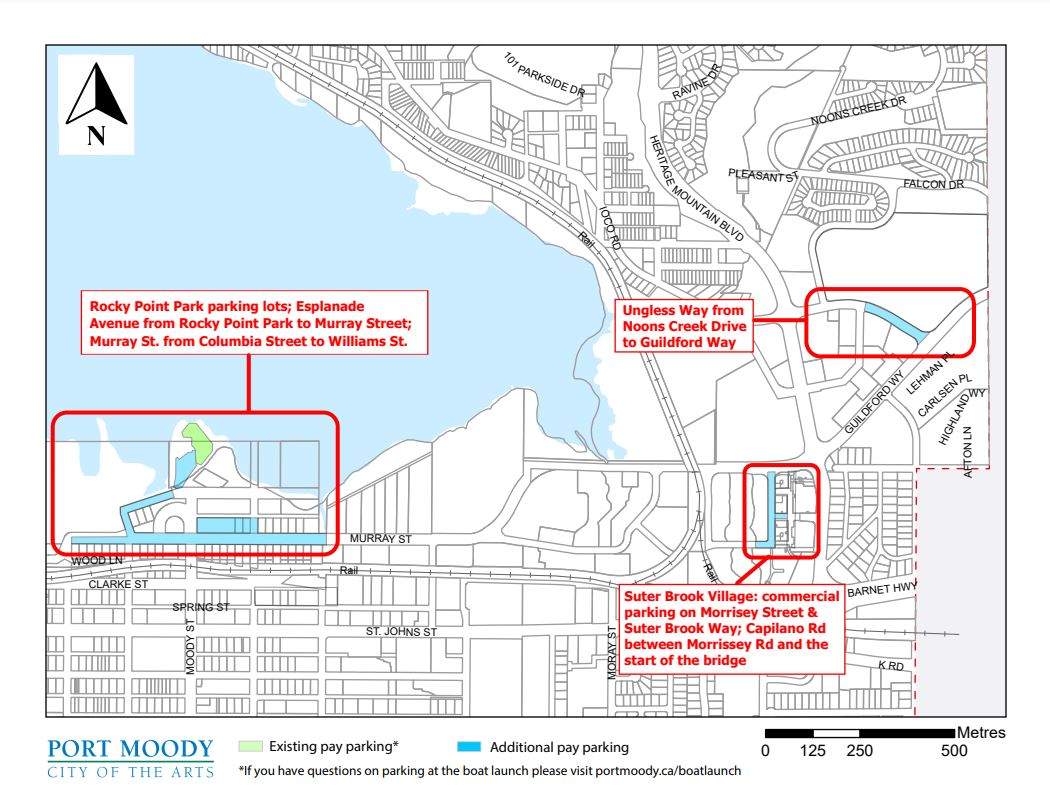 A map of the parking changes coming to Port Moody.