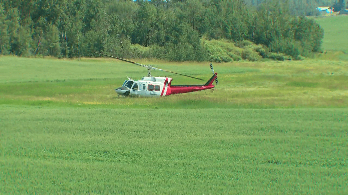 A Bell 212 helicopter landed safely after colliding midair with a Cessna 172 northwest of Edmonton Tuesday, July 9, 2024.