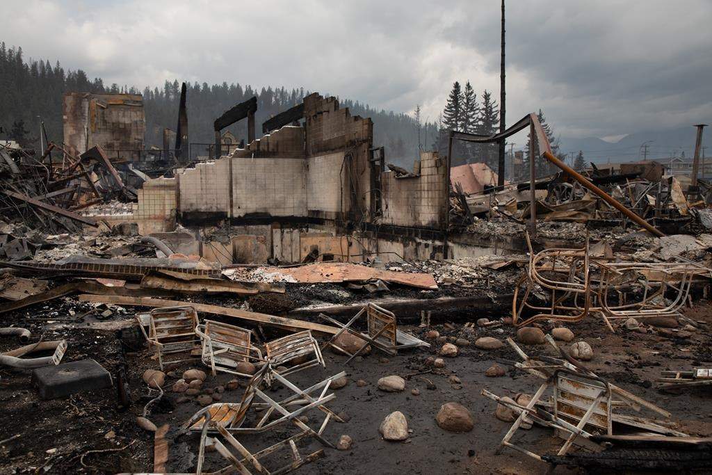 The remains of hotels in Jasper, Alta., on July 26, 2024. The massive fire was estimated to have destroyed about 300 of the town's 1,100 structures.