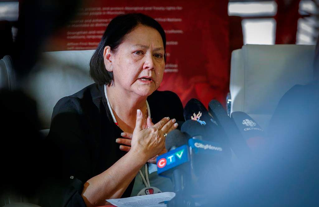 First Nations Chiefs in Manitoba are calling for Prime Minister Justin Trudeau to rescind the appointment of veteran broadcaster Charles Adler to the Senate. Cathy Merrick, Grand Chief of the Assembly of Manitoba Chiefs, speaks to media in Winnipeg, Friday, Feb. 10, 2023.