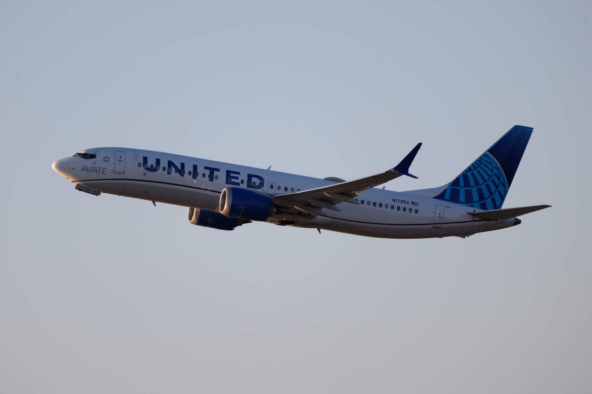 File - A United Airlines Boeing 737 MAX8 aircraft departs from Los Angeles International Airport en route to San Salvador on May 5, 2024 in Los Angeles, California.