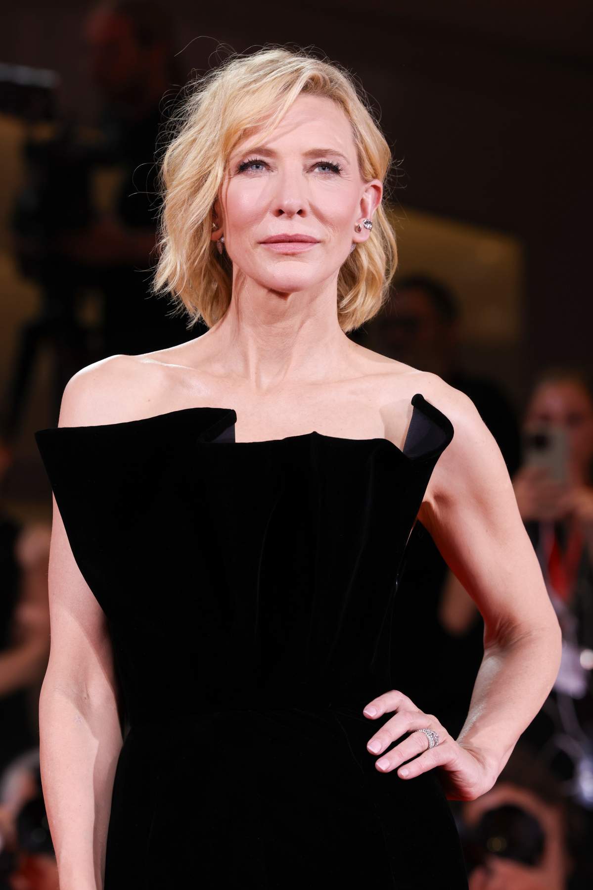 Cate Blanchett in a black dress.
