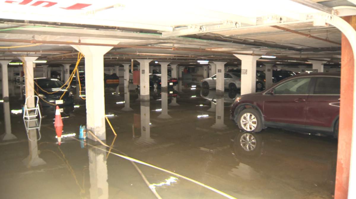 Flooded underground parking garage