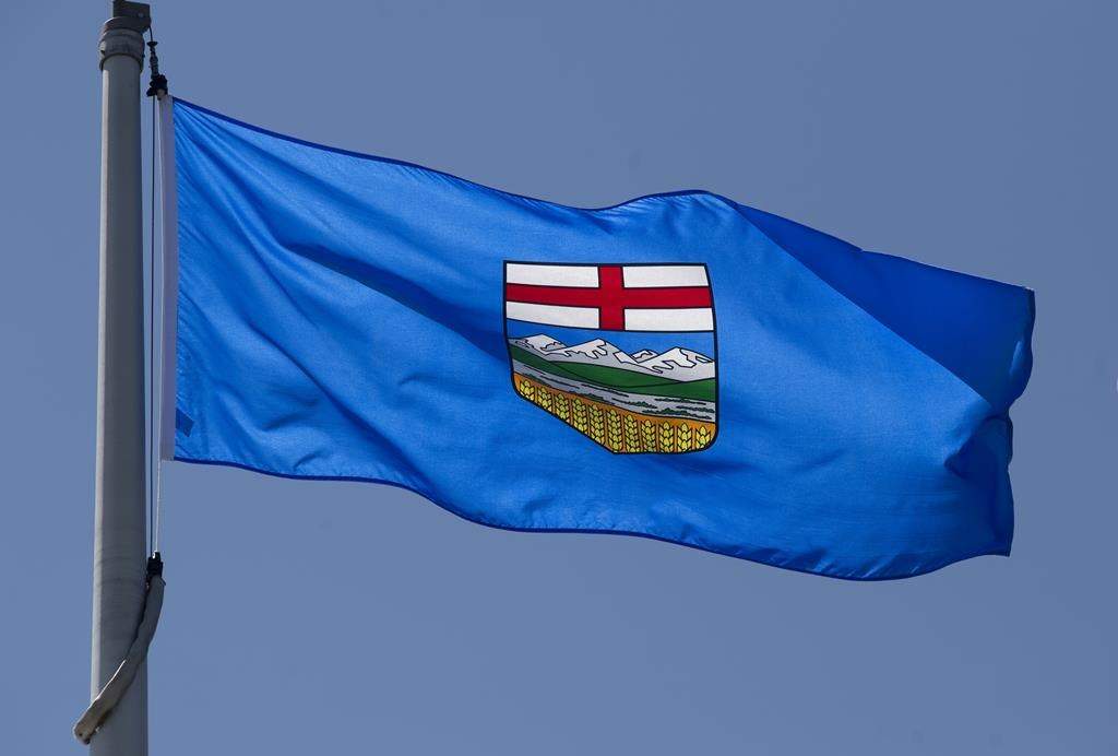 Alberta's provincial flag flies on a flagpole in Ottawa, Monday July 6, 2020.