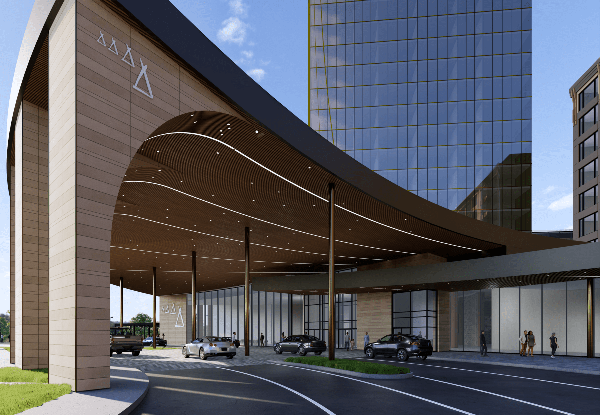 Rendering of the new entrance of the expanded River Cree Resort and Casino on the Enoch Cree Nation near Edmonton.