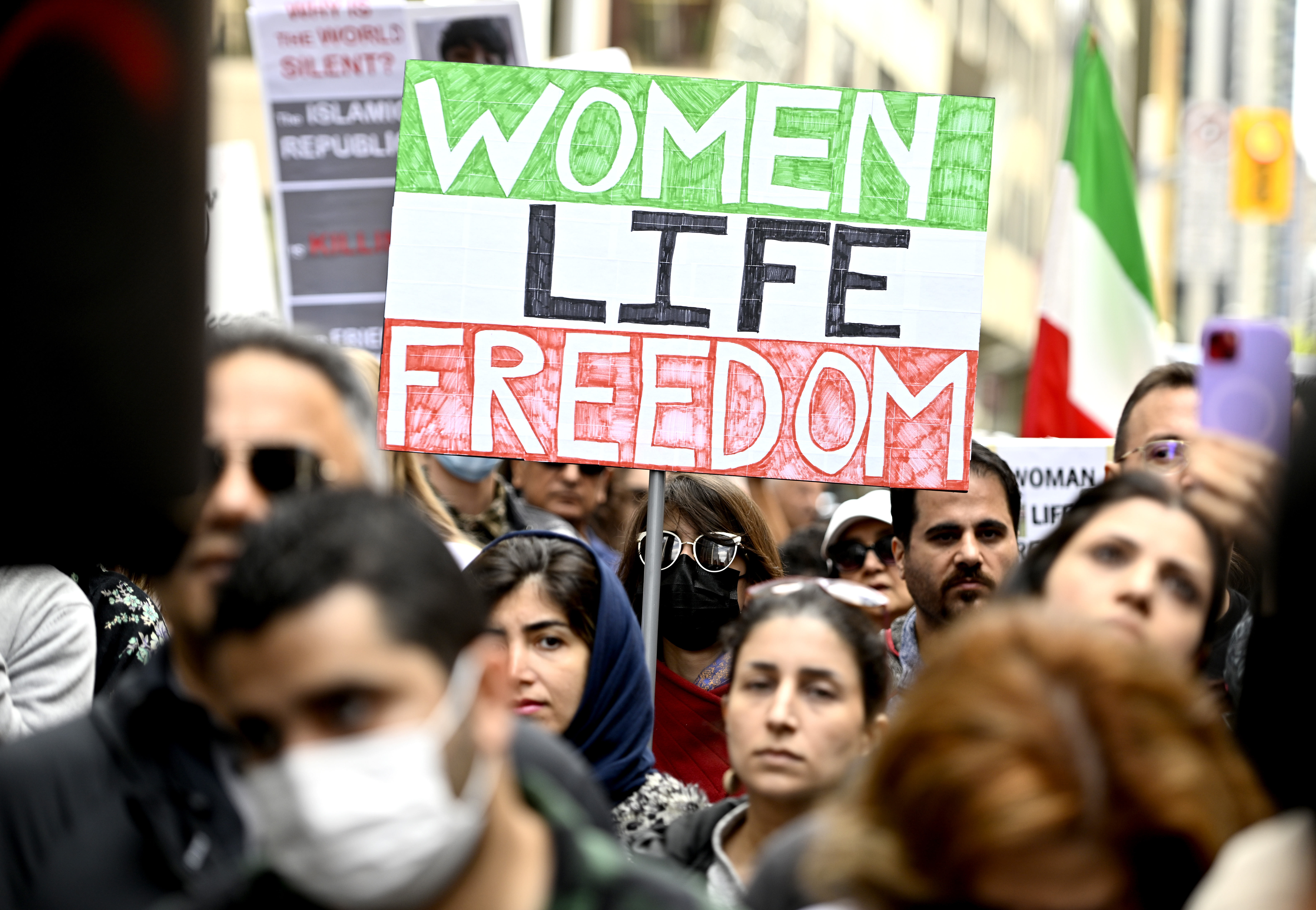 Iranian community and supporters rally in Ottawa in solidarity with protesters in Iran, after Mahsa Amini died in police custody, Sept. 25, 2022. THE CANADIAN PRESS/Justin Tang