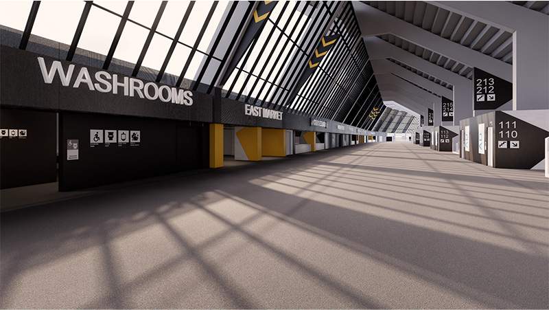 Rendering of proposed upgrades to Commonwealth Stadium in Edmonton, including more natural light on the concourse.