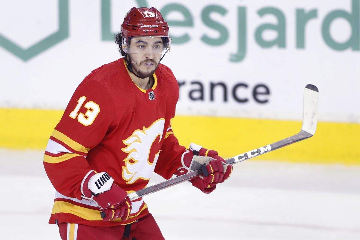 NHL profile photo on Calgary Flames player Johnny Gaudreau at a game against the Tampa Bay Lightning in Calgary, Alta. on March 10, 2022.