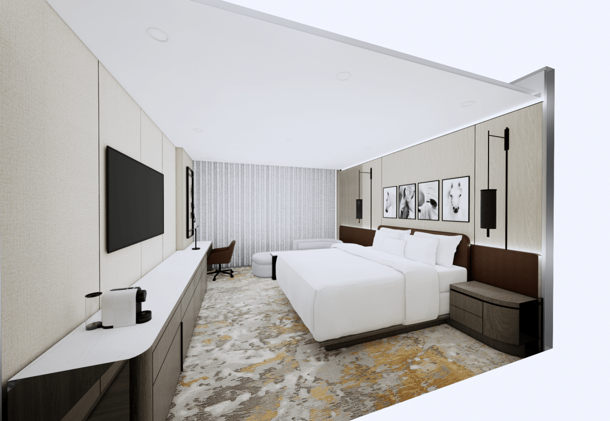 Rendering a new hotel room as part of the expanded River Cree Resort and Casino on the Enoch Cree Nation near Edmonton.