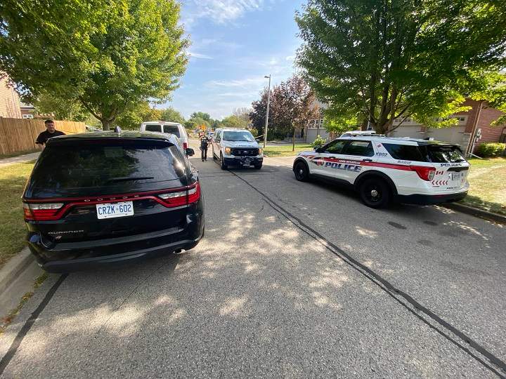 Police at the scene of a double fatal shooting in Keswick, Ont. on Sept. 18, 2024.