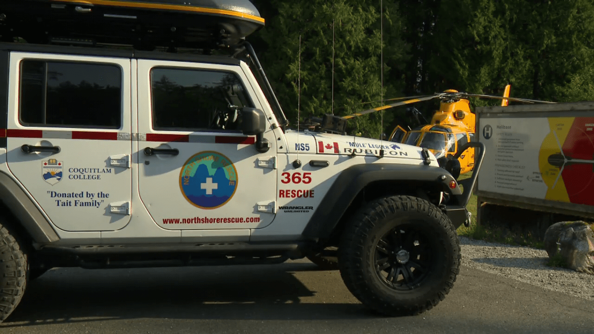 North Shore Rescue vehicles seen at a staging area. 