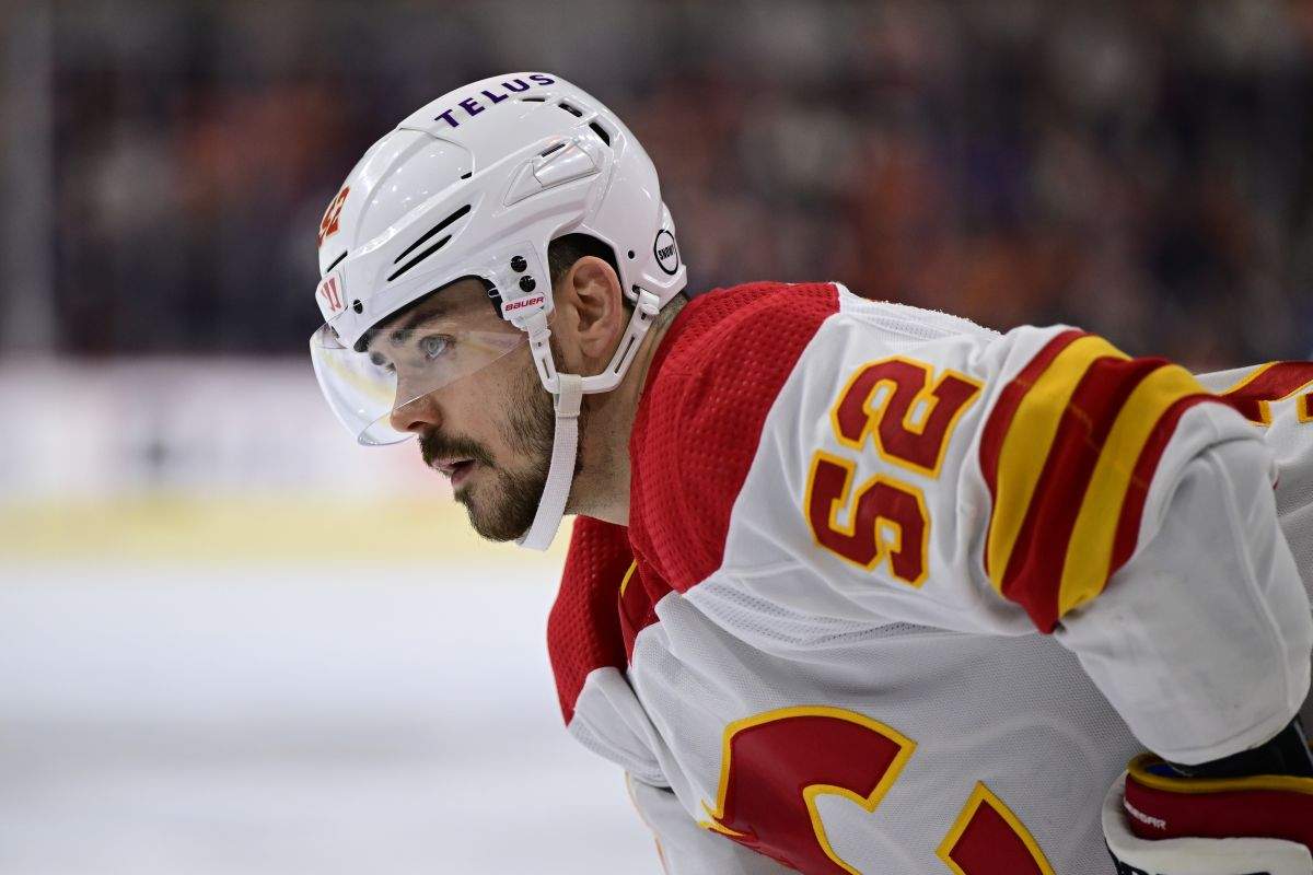 Calgary Flames' MacKenzie Weegar in action during an NHL hockey game against the Philadelphia Flyers, Saturday, Jan. 6, 2024, in Philadelphia.