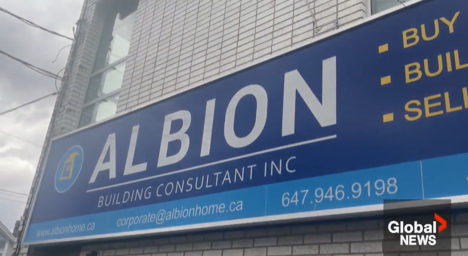 Outside of Albion Building Consultant Inc. in Toronto.
