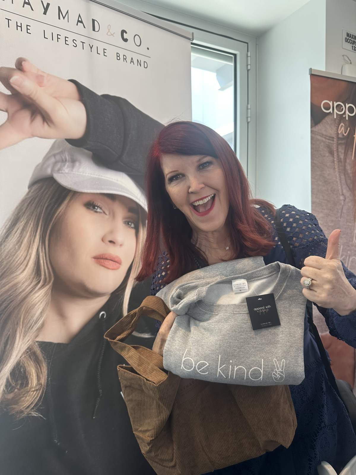 Kate Flannery, known for her role as “Meredith Palmer” in The Office US, stops by HayMad & Co.’s booth on Sept. 13, 2024, two days before the Emmy Awards.
